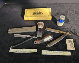 Antique Straight Edge Razors, Badger Hair Brush, Shoe Horn More
