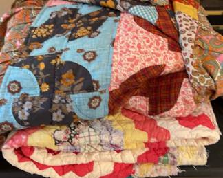 Two Hand Sewn Hand Quilted Quilts Needs Repair