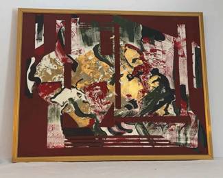 Framed Acrylic GoldLeaf Abstract Painting on Canvas