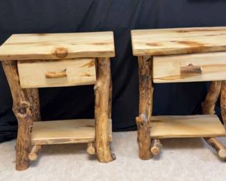 Two Handcrafted Log Night Stands