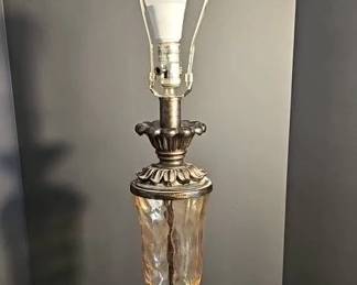 Vintage Amber Glass Metal Table Lamp