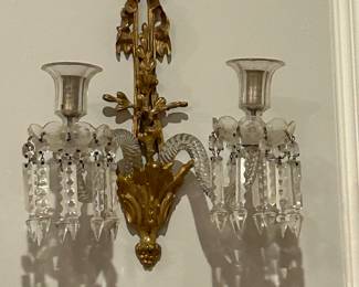 Unique, brass and crystal vintage candle holder