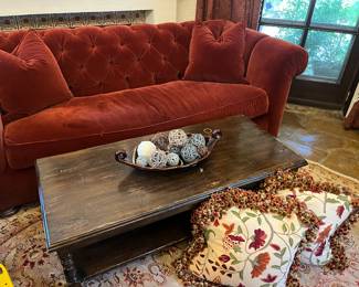 Crushed velvet Chesterfield so far terra-cotta color L 95” x D 43 1/2” x H 35 1/2