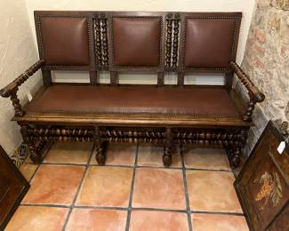 Leather  Wood large bench
L65” x D 28” x H 42”