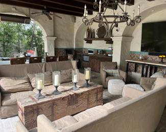 2 Lee Inc. Sunbrella slip covered patio sofas 
L 88 1/2” x D 40” x H 38”