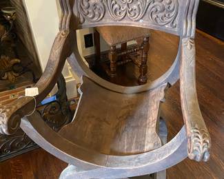 Two solid wood carved antique chairs
 L 24” x D 27 1/2 x H 39”