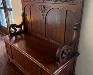 Antique hall bench Church pew with storage 
L 55 50 1/4” x D 22 Two” x H 61 1/2”
