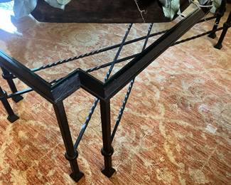 New York Design Center wrought iron glass coffee table
L 59 3/4” x W 29 7/8” x H 23 1/4”