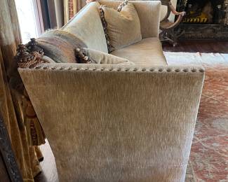 2 Cache designer down sofas Chenille material, wood carved base sofa converts to a bed
L 87” x D 36 1/4 x H 43”