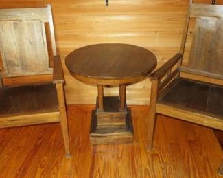 Vintage Mission Style 3 Piece Solid Wood Armchair Table Set