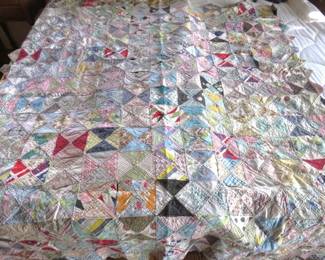Antique Hand Stitched Patchwork Quilt Twin/Full Size (Needs Repair)