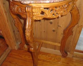 Vintage Demilune Marble Top Carved Wood Console Table