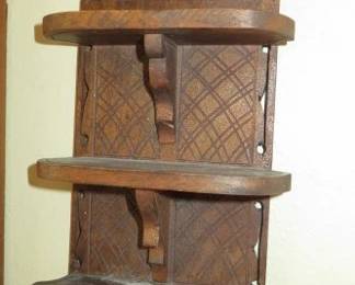 Antique Eastlake Small 3 Tier Wooden Wall Shelf