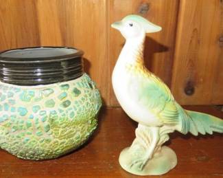 Textured Studio Pottery Vase Artist Signed Nutt, Vintage Ceramic Stewart B. McCulloch Pheasant Bird