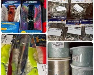 Fishing gear & tools including trolling line, stainless steel wire, monofilament line, fish bait deboners, hooks, lures, outrigger clips, outrigger kit, day belts, tackle box and more
