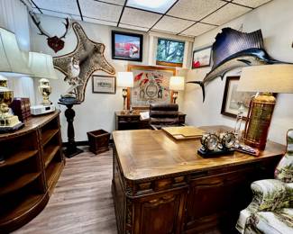 Desk that belonged to Texas Governor Ann Richards- office suite includes desk, bookcase, credenza, rubbish bin