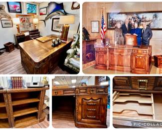 Own a piece of history! Desk that belonged to Texas Governors John Conley and Ann Richards- office suite includes desk, bookcase, credenza, rubbish bin