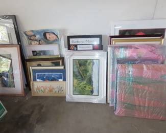 Stacks of Barbara Marsh watercolor paintings, all in great frames and under glass.