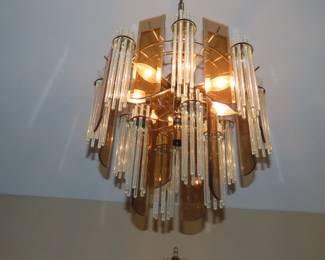 MCM smoked glass and clear glass rods hanging light.