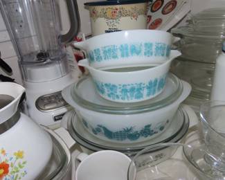 Vintage Pyrex, KitchenAid blender.