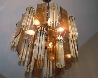 MCM smoked glass and clear glass rods hanging light.