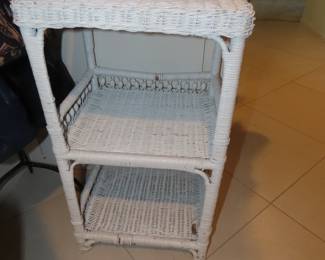 White wicker shelves.