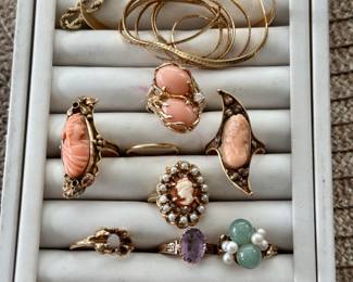 14k rings, bangle, chains