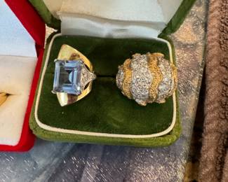 14k large diamond ring and topaz diamond ring