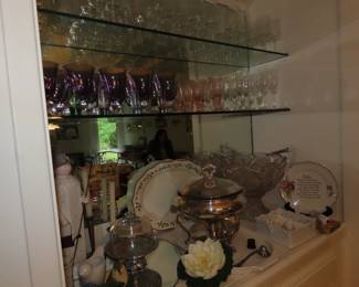 Pink and amethyst water golblets, champagne flutes,