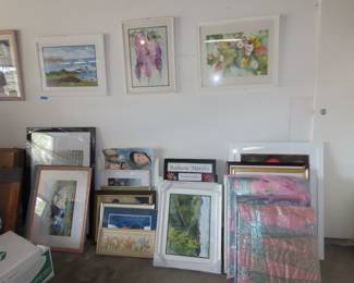 Stacks of Barbara Marsh watercolor paintings, all in great frames and under glass.