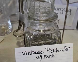 VINTAGE PICKLE JAR WITH FORK