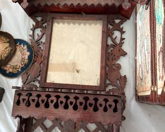 Great folk art saw cut mirror/brush holder