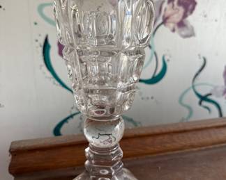 Flint glass whale oil lamp, Boston & Sandwich Glass, c. 1830 - 1850, Circle and Waffle pattern
