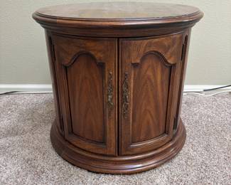 Vintage Round Oak Storage Table with Double Doors