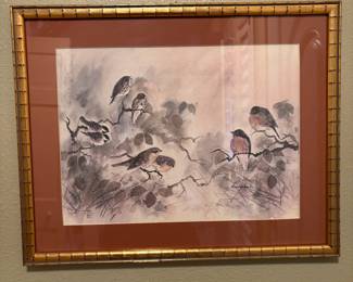 Framed Watercolor Artwork of Birds