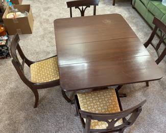 Vintage Drop Leaf Dining Table Set with Four Chairs