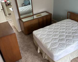 Mid-Century Bedroom Set - Bed Frame, Dresser, Chest of Drawers, Mirror