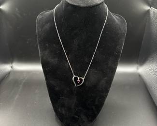 Center of My Heart Necklace - 18" Sterling Silver Chain and Pendant with Rhodolite Stone
