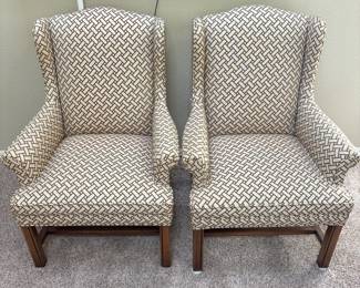 Set of Two Classic Upholstered Wingback Chairs