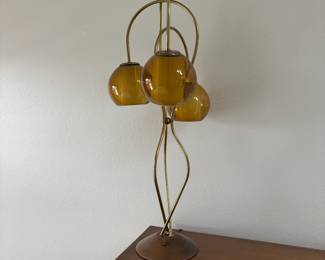 Mid-Century Modern Table Lamp with Three Bulbs - Vintage Yellow Glass Shades