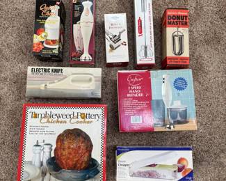 Vintage Kitchen Appliances - Hand Blender, Electric Knife, Chicken Cooker, Donut Master & More