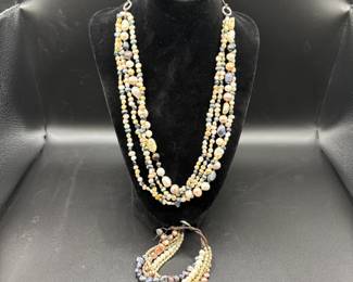 Authentic Natural Pearl Three-strand Necklace with Matching Bracelet