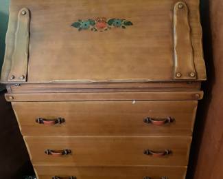 Vintage Western California Ranch Mission Spanish Revival Monterey Era Coronado 1930's Furniture La Fiesta Paint Decorated Secretary with Three Drawers