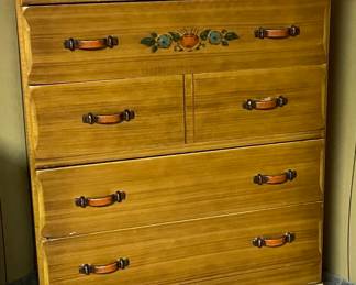 Vintage Western California Ranch Mission Spanish Revival Monterey Era Coronado 1930's Furniture La Fiesta Paint Decorated Four Drawer Dresser/Highboy