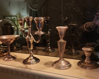 Sterling candle sticks and goblets