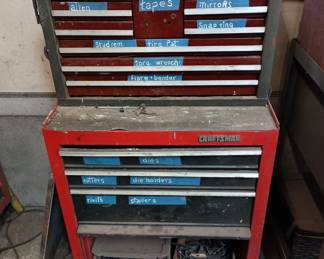 Craftsman top and bottom box filled with various tools