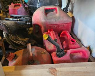 gas cans, charcoal grill