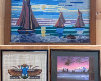 Needlepoint - Alaskan art on linen - framed art