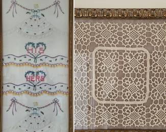 Framed cross-stitch & crochet work 