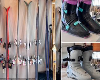 Lots of skis and boots